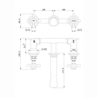 Camberley traditional wall mount basin mixer tap crosshead 3 hole - antique brass