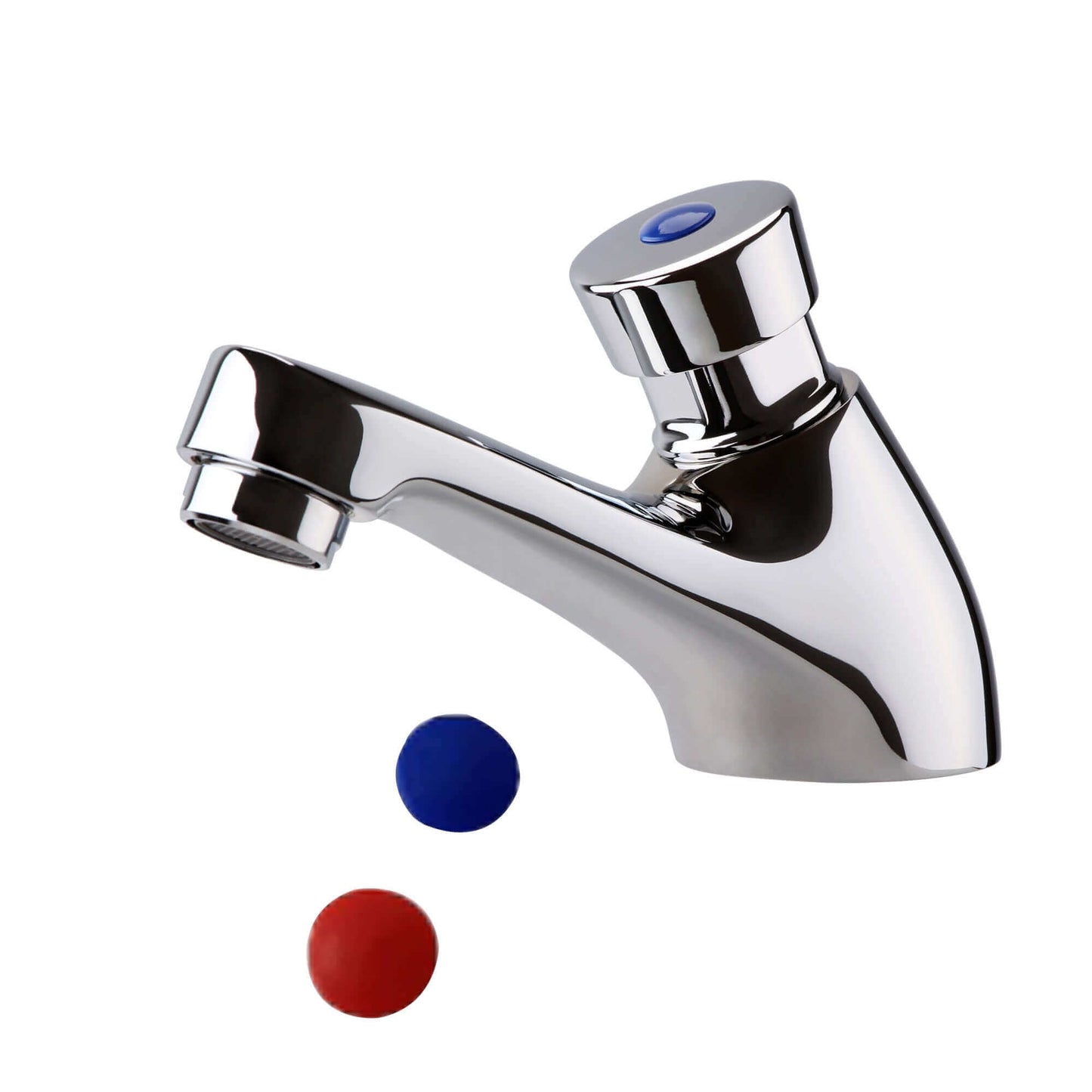 Chrome Single Pillar Push Down Tap: Monobloc - Self-Closing