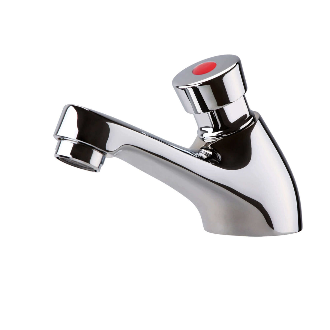 Plugless Tap Chrome Single Pillar Push Down Tap: Monobloc - Self-Closing