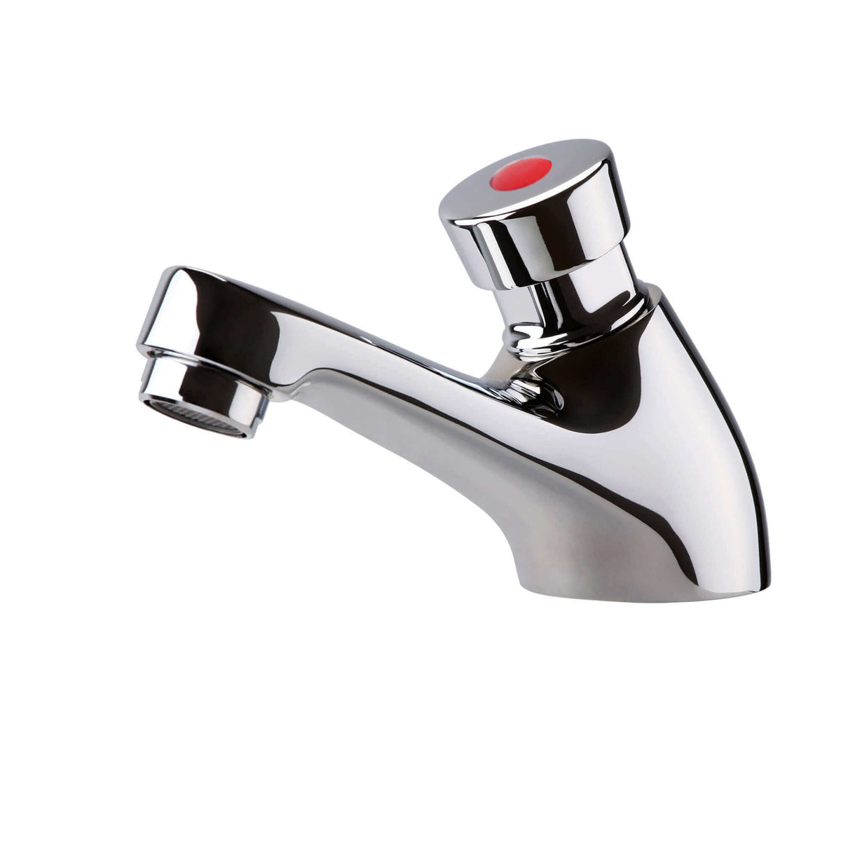 Plugless Tap Chrome Single Pillar Push Down Tap: Monobloc - Self-Closing