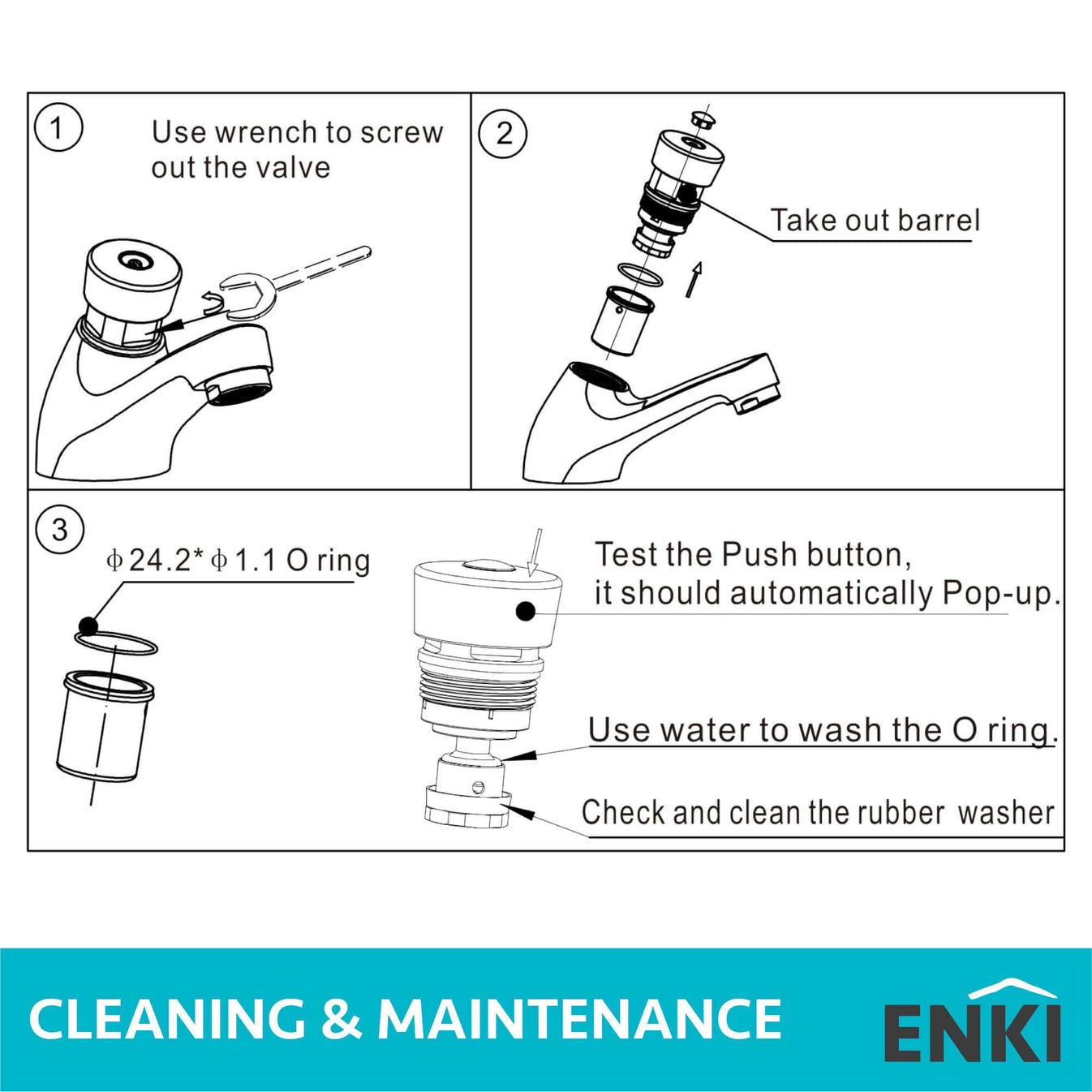 Chrome Single Pillar Push Down Tap: Monobloc - Self-Closing