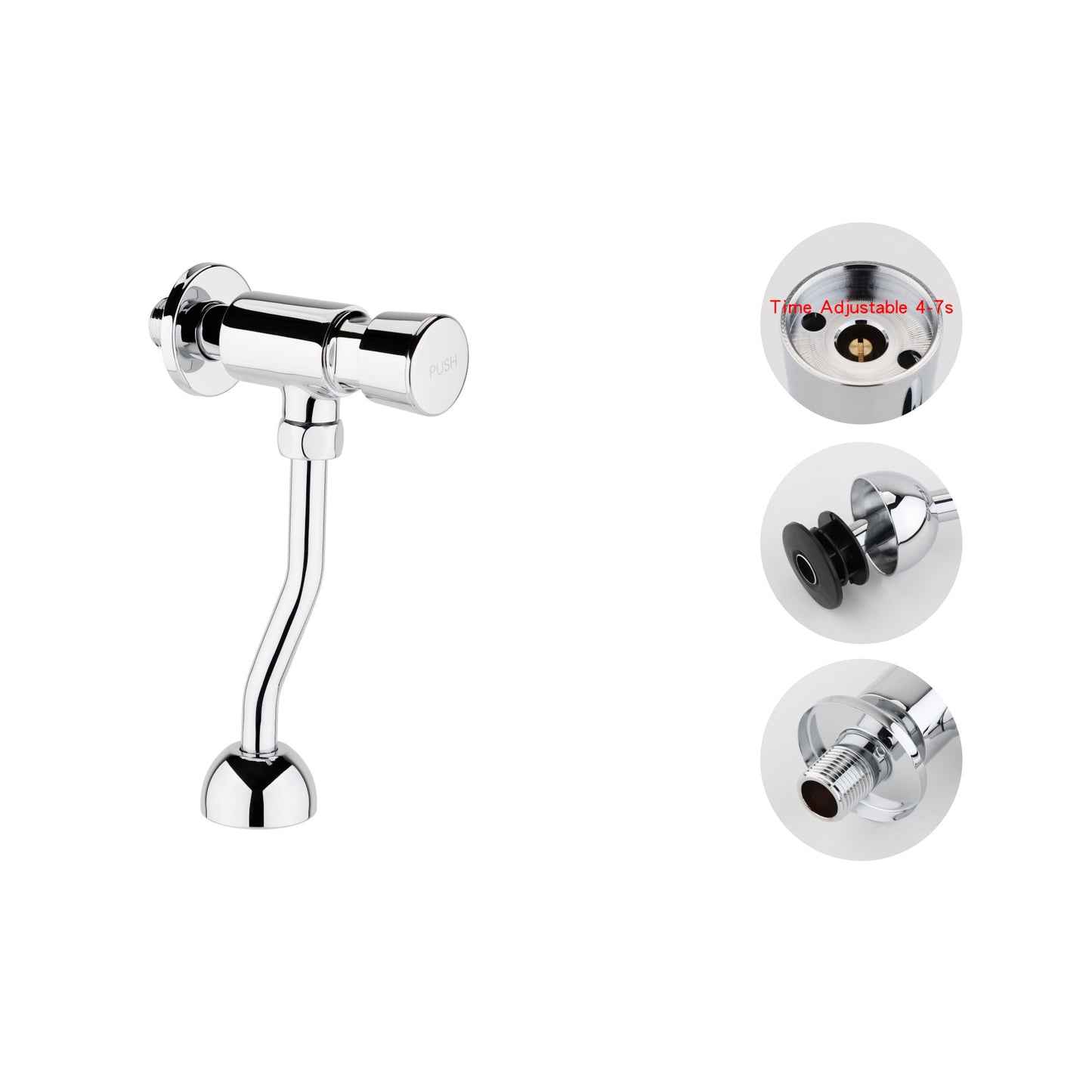 Vision non concussive time adjustable urinal flush valve with pipe exposed - chrome