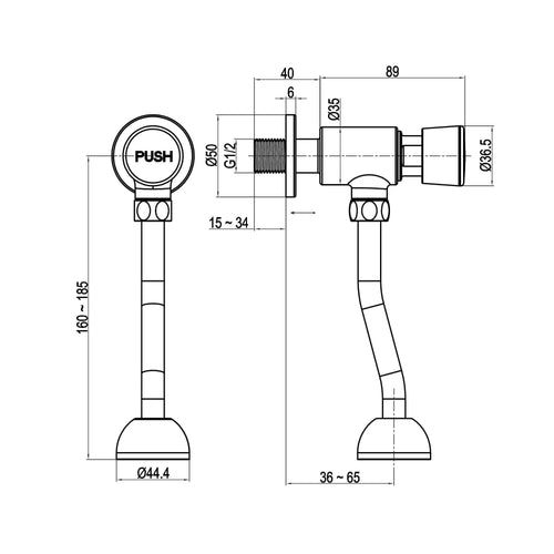 Buy Vision non concussive time adjustable urinal flush valve with pipe exposed - chrome online UK