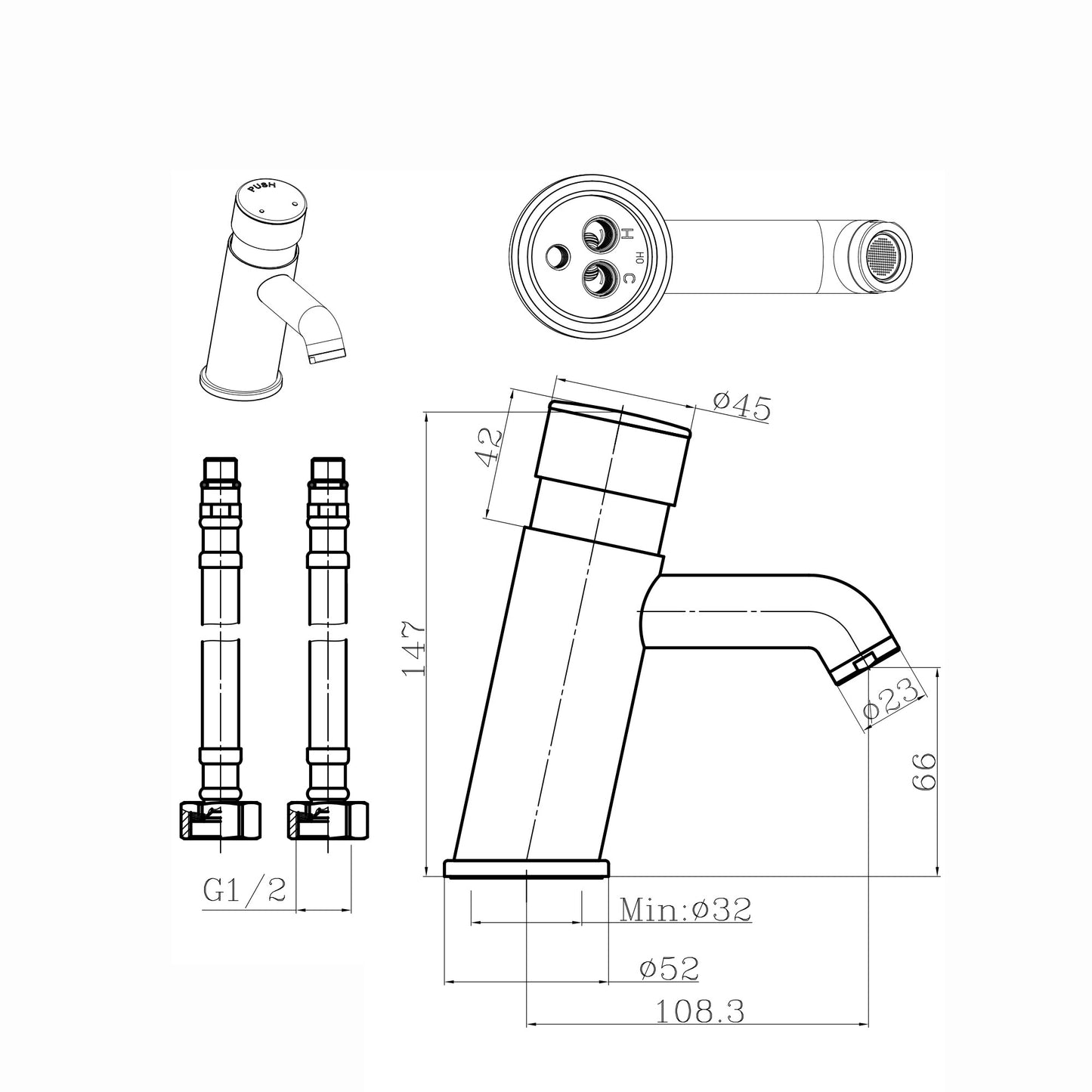 Vision mono non concussive time adjustable basin mixer tap modern - chrome - 12 pack