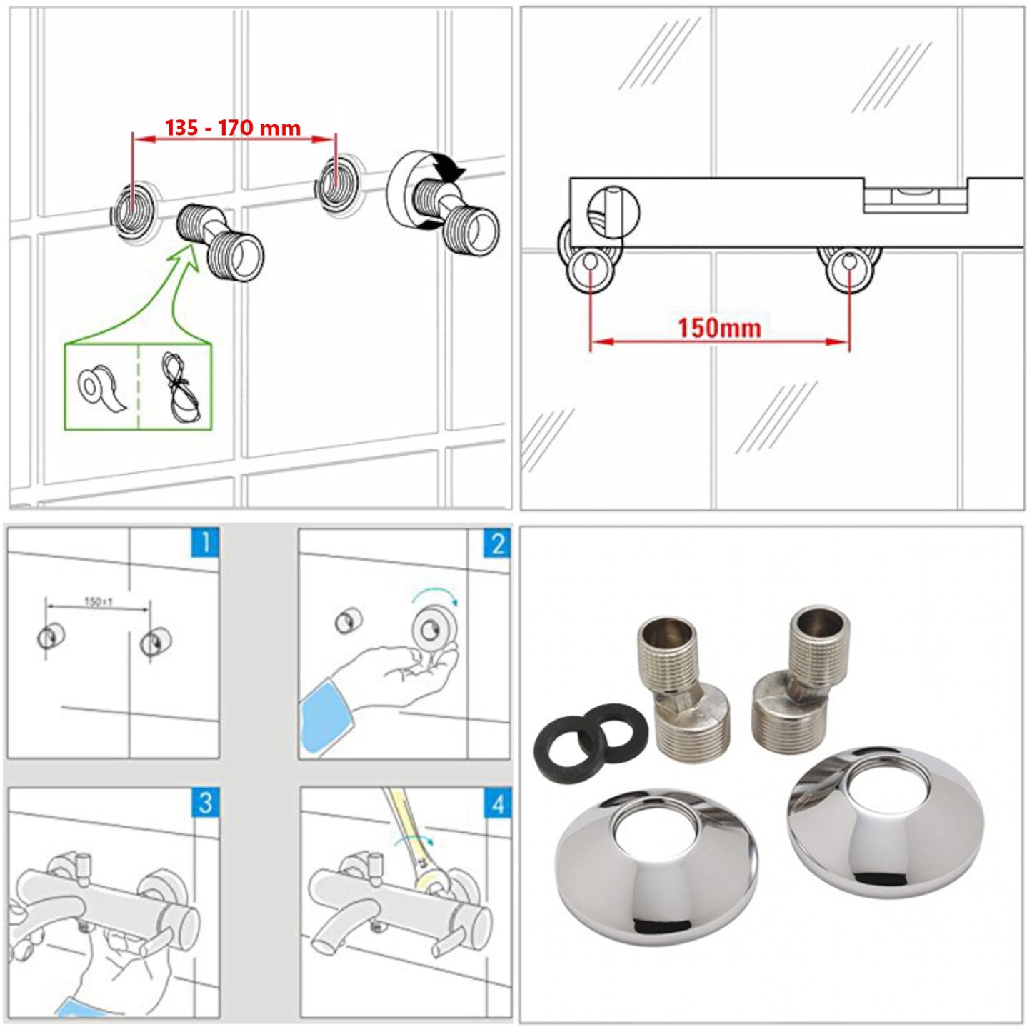 Apollo wall mount shower mixer tap - chrome (no handset)