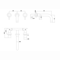Zara contemporary wall mount basin mixer tap twin levers 3 hole - matte black