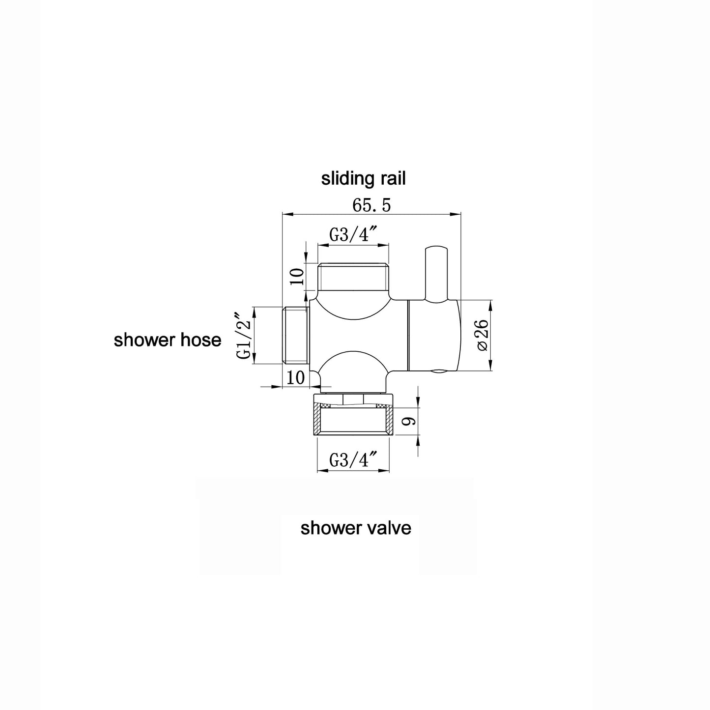 Round shower diverter valve 3/4" - chrome