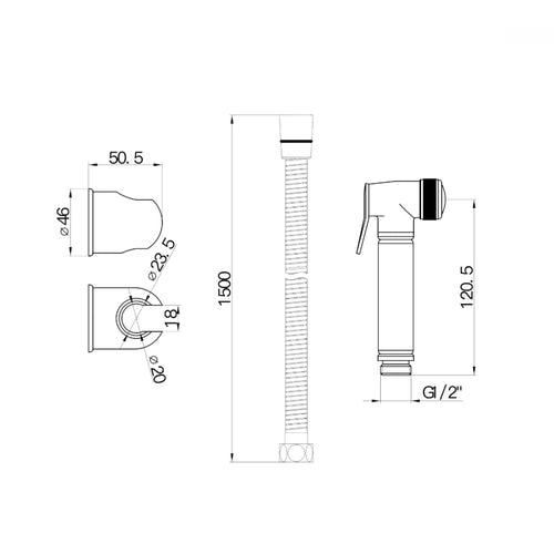 Modern douche bidet handshower solid brass with hose and bracket - chrome