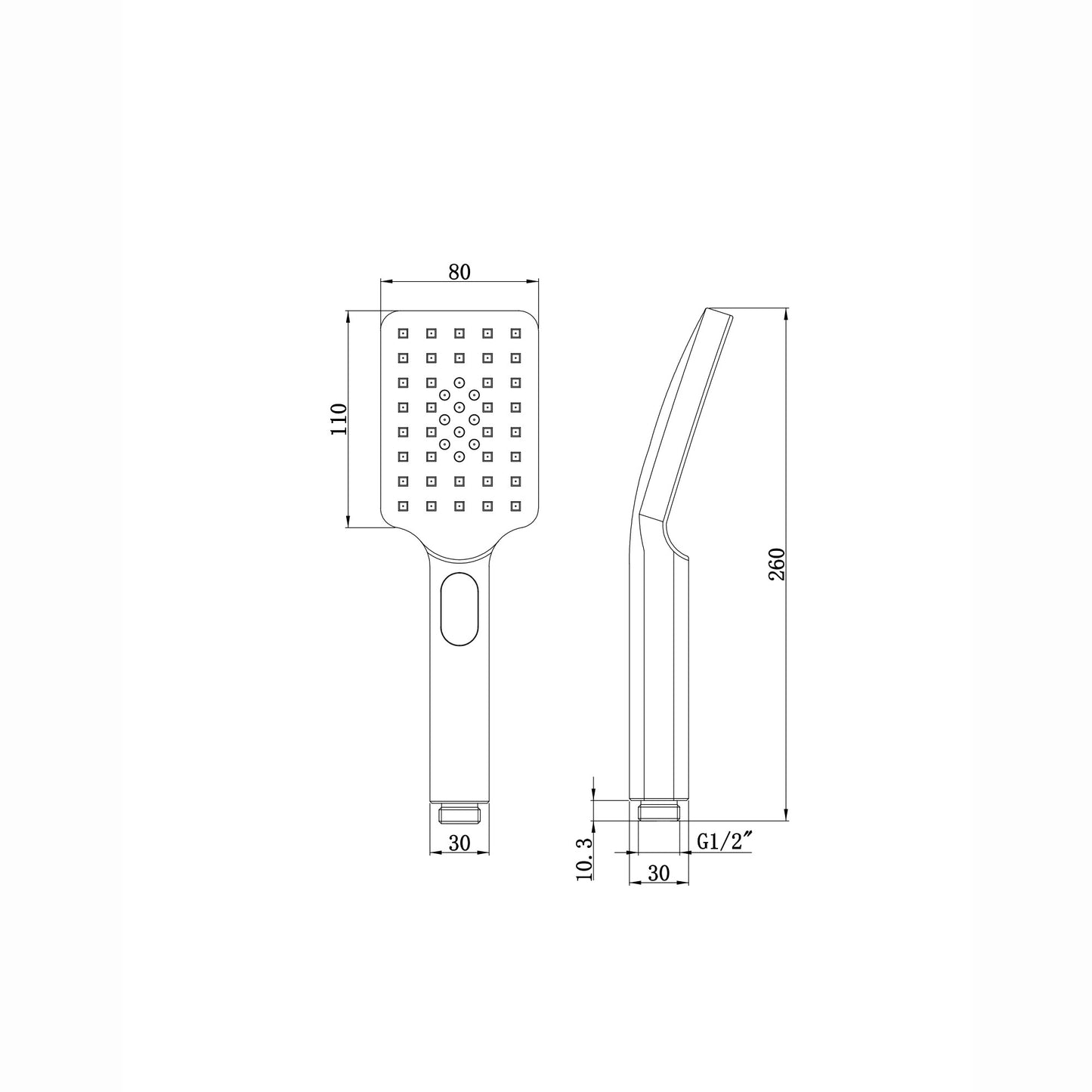 Modern square multi function hand shower 3 setting - gunmetal grey