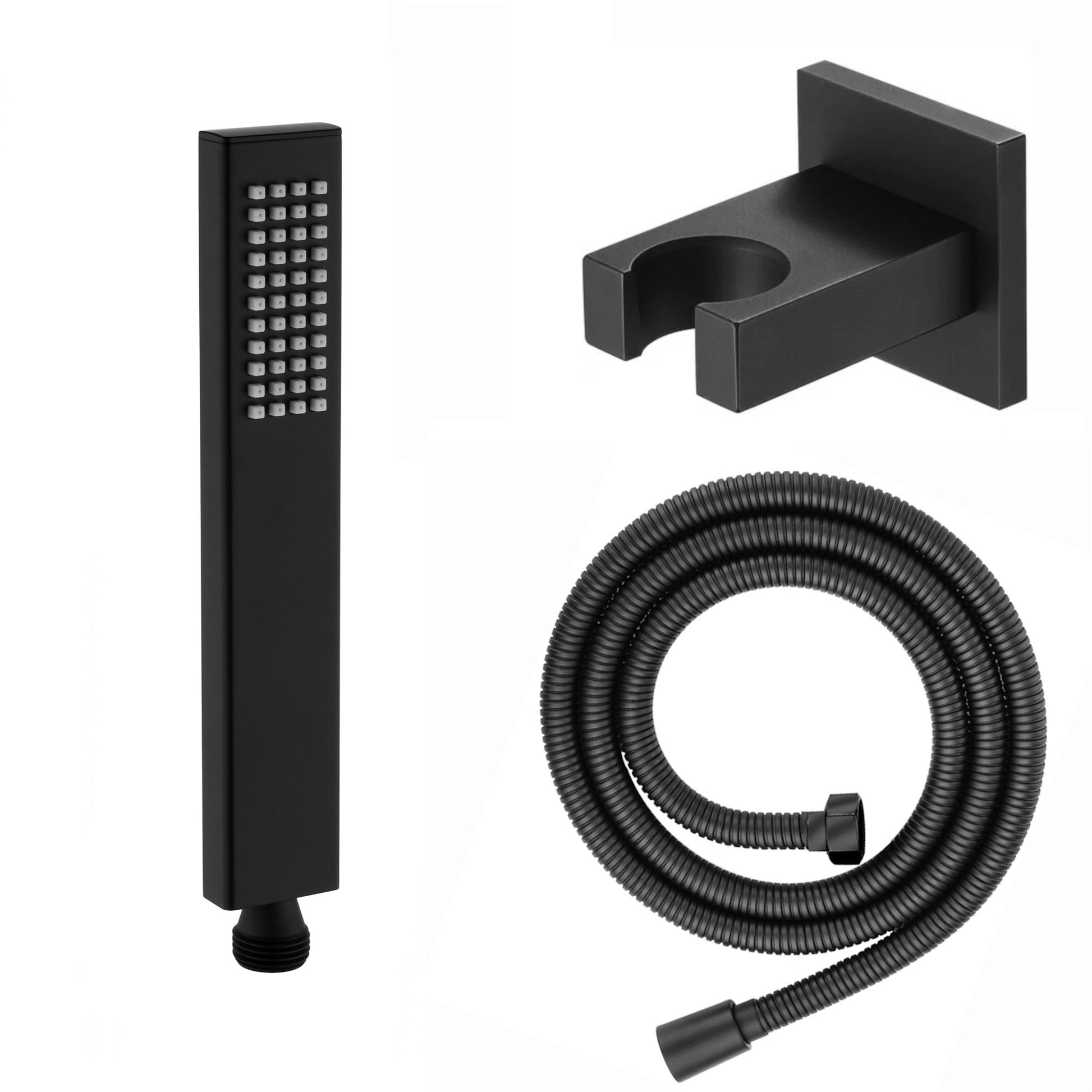 Buy Luxury brass rectangular hand shower kit incl. hose and brass wall bracket - black online UK
