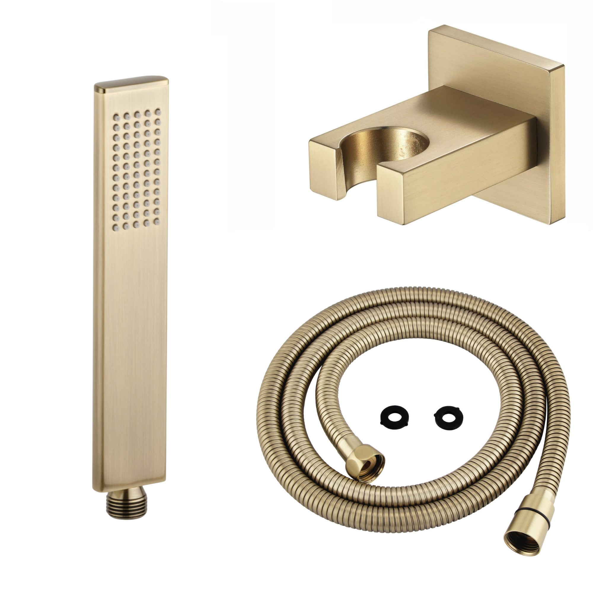 Luxury brass rectangular hand shower kit incl. hose and brass wall bracket - brushed brass
