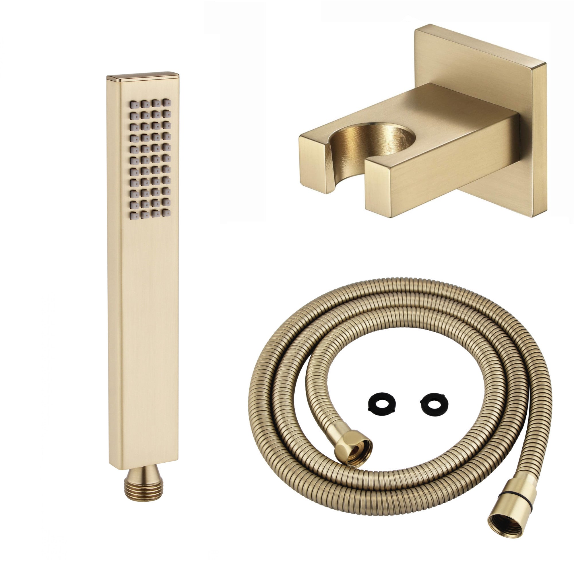 Luxury brass rectangular hand shower kit incl. hose and brass wall bracket - brushed brass