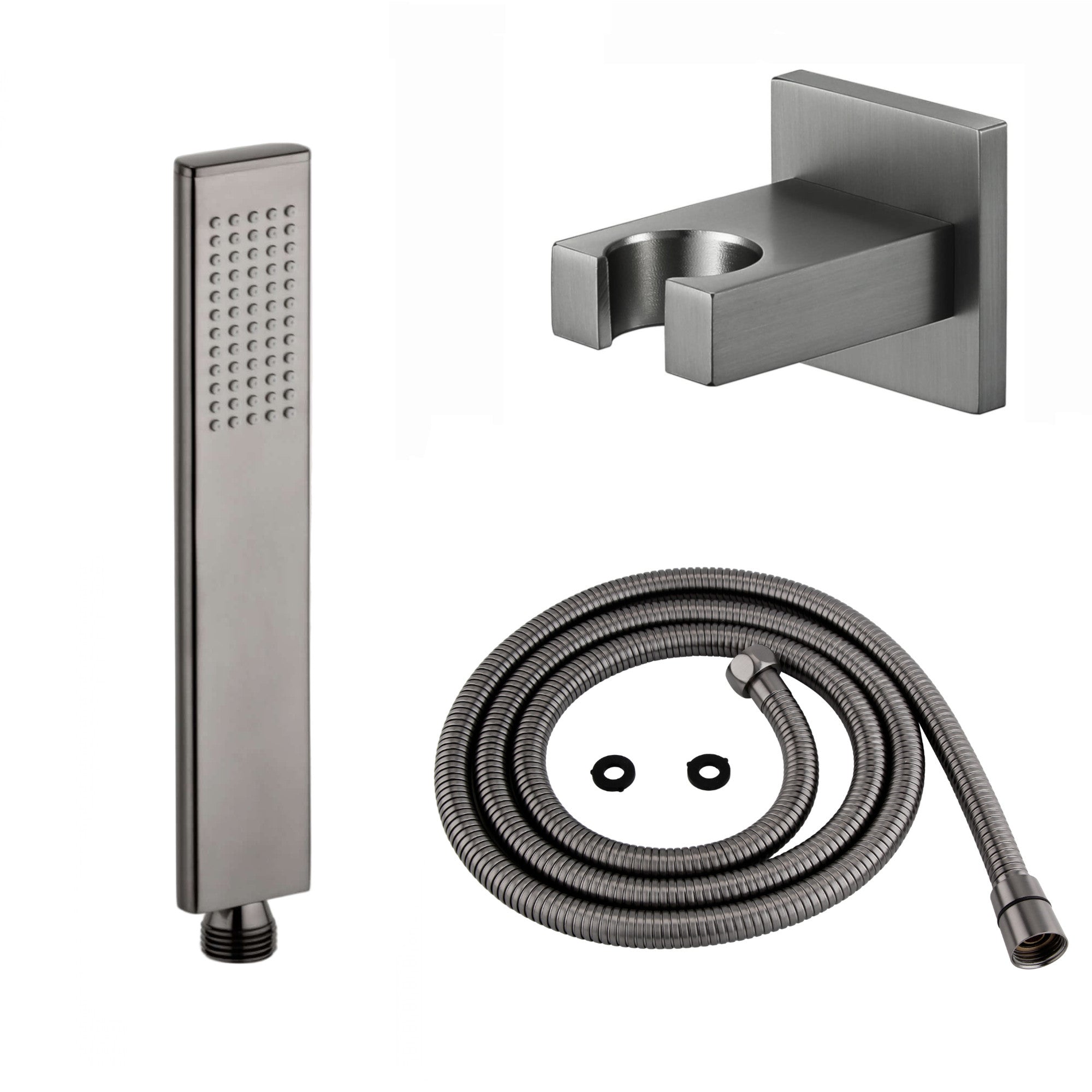 Luxury brass rectangular hand shower kit incl. hose and brass wall bracket - gunmetal grey