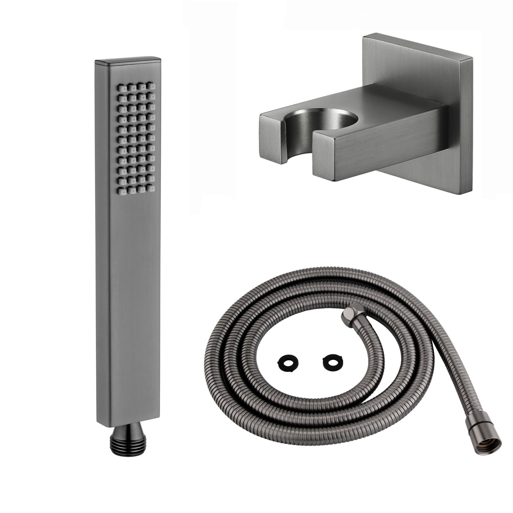 Luxury brass rectangular hand shower kit incl. hose and brass wall bracket - gunmetal grey