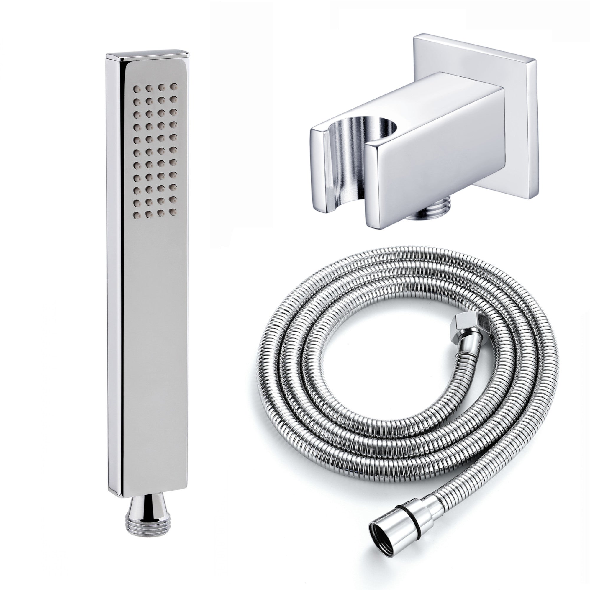 Luxury brass rectangular hand shower kit incl. hose and wall bracket ...