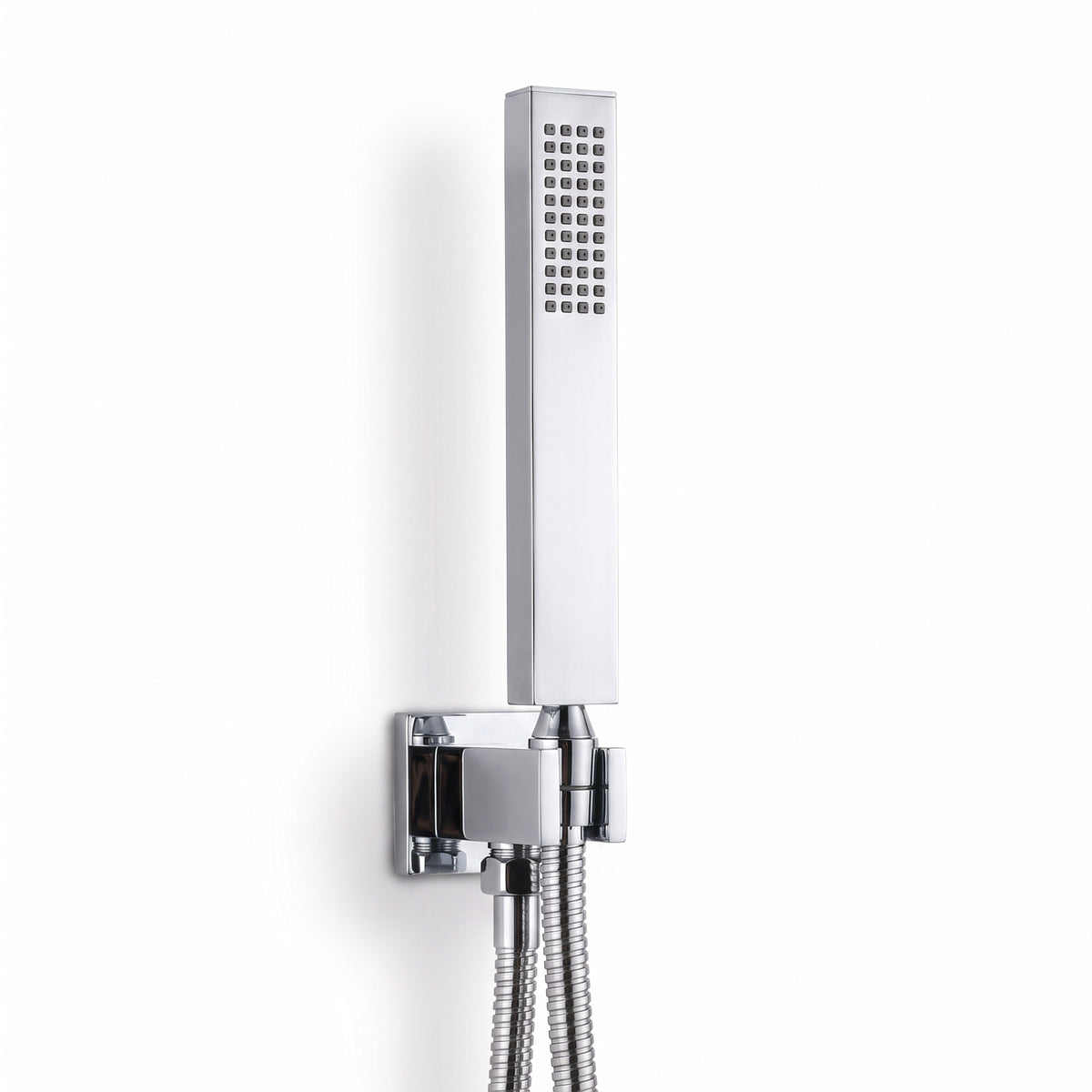 Luxury brass rectangular hand shower kit incl. hose and wall bracket with outlet for concealed installation - chrome
