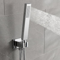 Luxury brass rectangular hand shower kit incl. hose and wall bracket with outlet for concealed installation - chrome