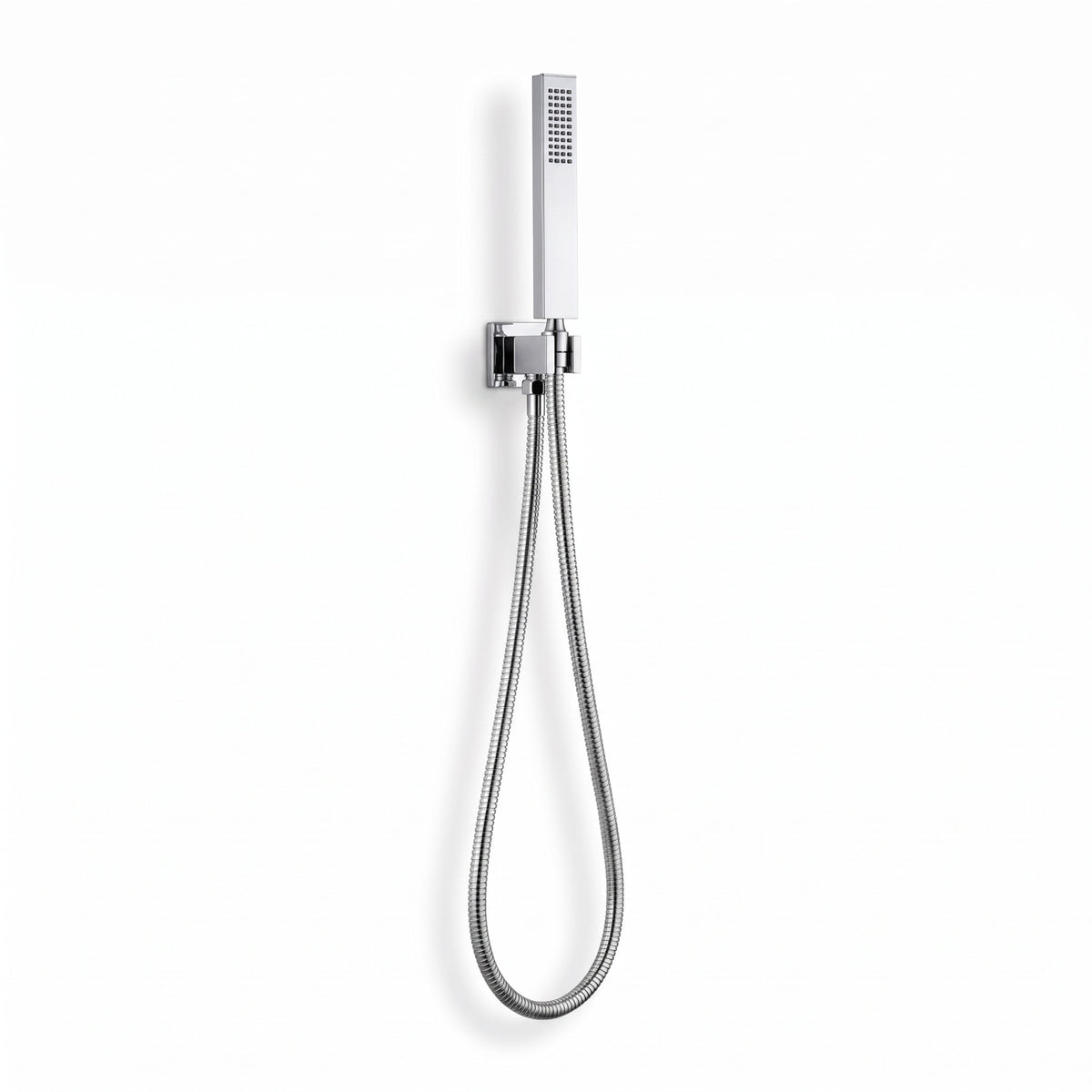 Luxury brass rectangular hand shower kit incl. hose and wall bracket with outlet for concealed installation - chrome