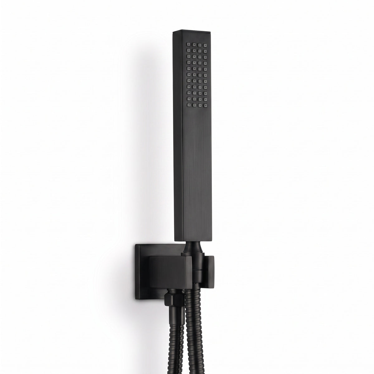 Luxury brass rectangular hand shower kit incl. hose and wall bracket with outlet for concealed installation - black