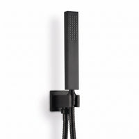 Luxury brass rectangular hand shower kit incl. hose and wall bracket with outlet for concealed installation - black