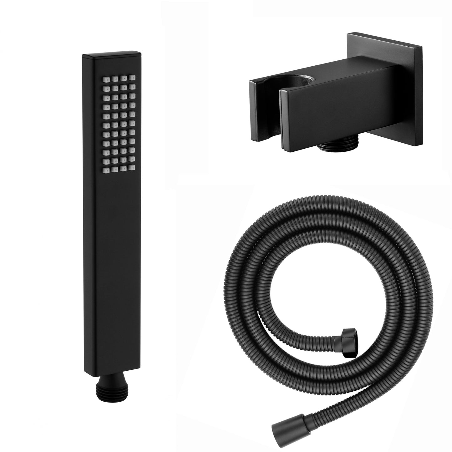 Buy Luxury brass rectangular hand shower kit incl. hose and wall bracket with outlet for concealed installation - black online UK