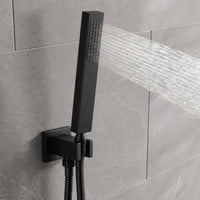 Luxury brass rectangular hand shower kit incl. hose and wall bracket with outlet for concealed installation - black