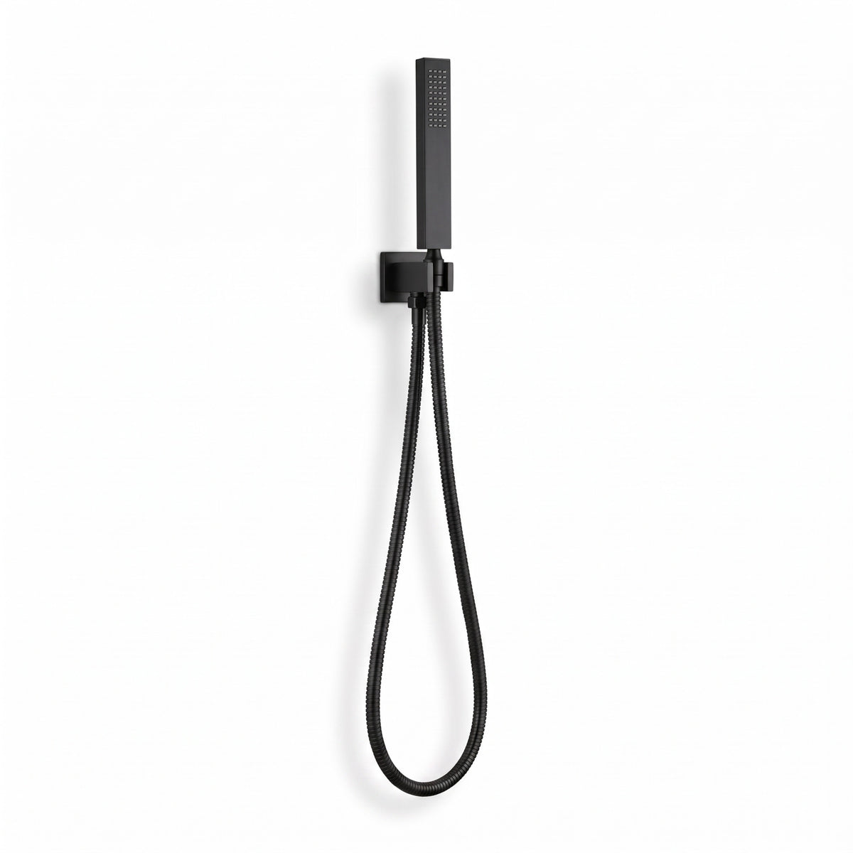 Luxury brass rectangular hand shower kit incl. hose and wall bracket with outlet for concealed installation - black