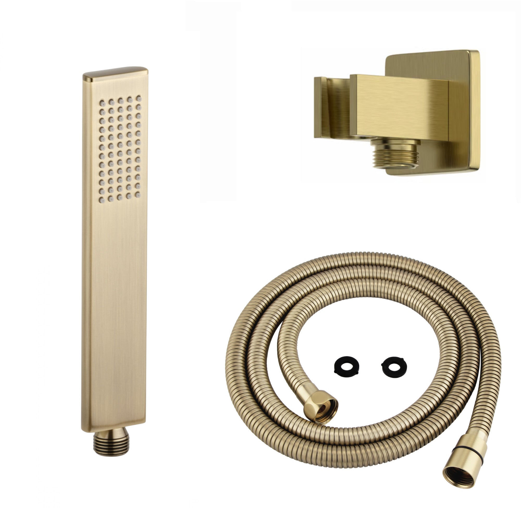 Luxury brass rectangular hand shower kit incl. hose and wall bracket with outlet for concealed installation - brushed brass