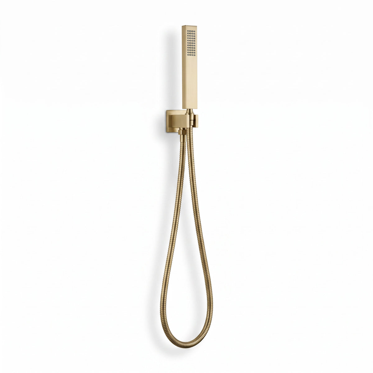 Luxury brass rectangular hand shower kit incl. hose and wall bracket with outlet for concealed installation - brushed brass