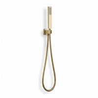 Luxury brass rectangular hand shower kit incl. hose and wall bracket with outlet for concealed installation - brushed brass