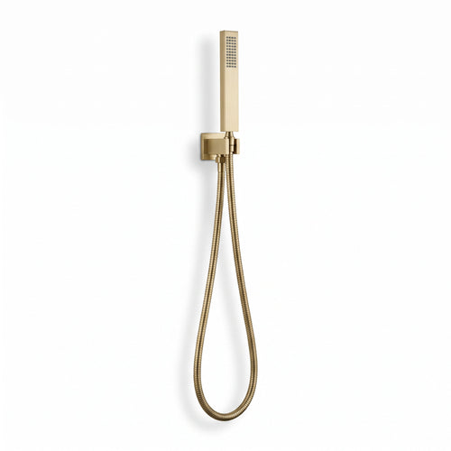 Luxury brass rectangular hand shower kit incl. hose and wall bracket with outlet for concealed installation - brushed brass