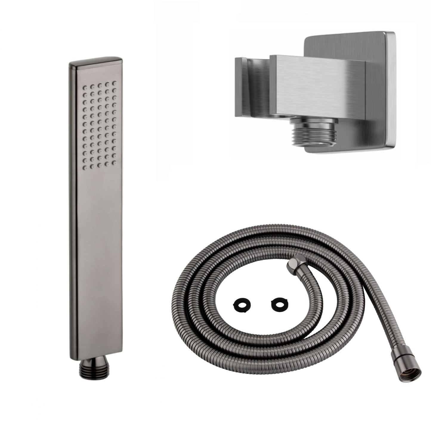 Luxury brass rectangular hand shower kit incl. hose and wall bracket with outlet for concealed installation - gunmetal grey