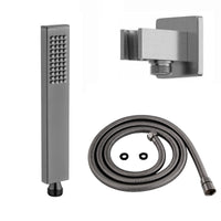 Buy Luxury brass rectangular hand shower kit incl. hose and wall bracket with outlet for concealed installation - gunmetal grey online UK