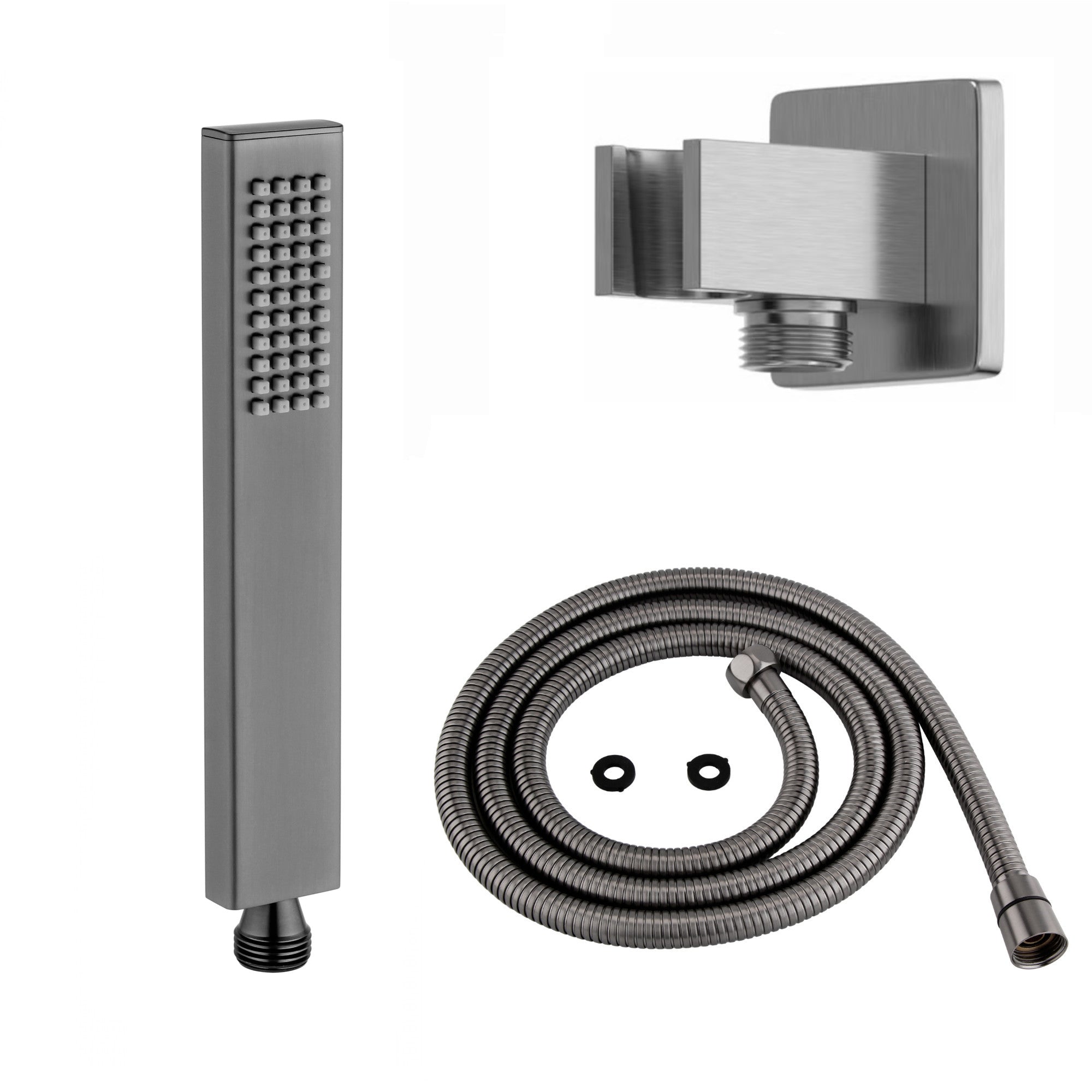 Luxury brass rectangular hand shower kit incl. hose and wall bracket with outlet for concealed installation - gunmetal grey