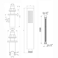 Buy Luxury brass rectangular hand shower kit incl. hose and wall bracket with outlet for concealed installation - gunmetal grey online UK