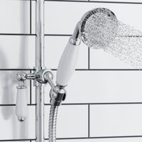 Traditional Shower Slider Rail Kit Lever Design With Brass White Ceramic Handset and Hose - Chrome