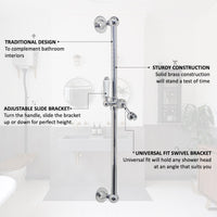 Traditional Shower Slider Rail Kit Lever Design With Brass White Ceramic Handset, Hose And Wall Elbow Outlet - Chrome