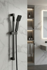 Square Design Shower Slider Riser Rail Kit With Handset And Hose - Black