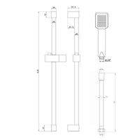 Square Design Shower Slider Riser Rail Kit With Handset And Hose - Black