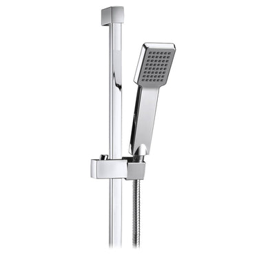 Square design shower slider riser rail kit with handset and hose - chrome