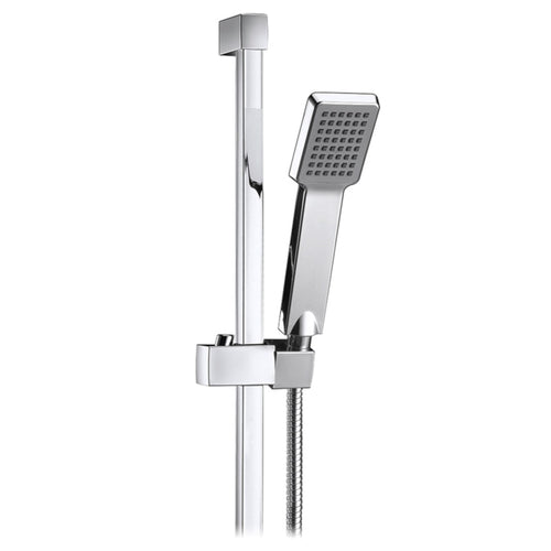 Square design shower slider riser rail kit with handset and hose - chrome