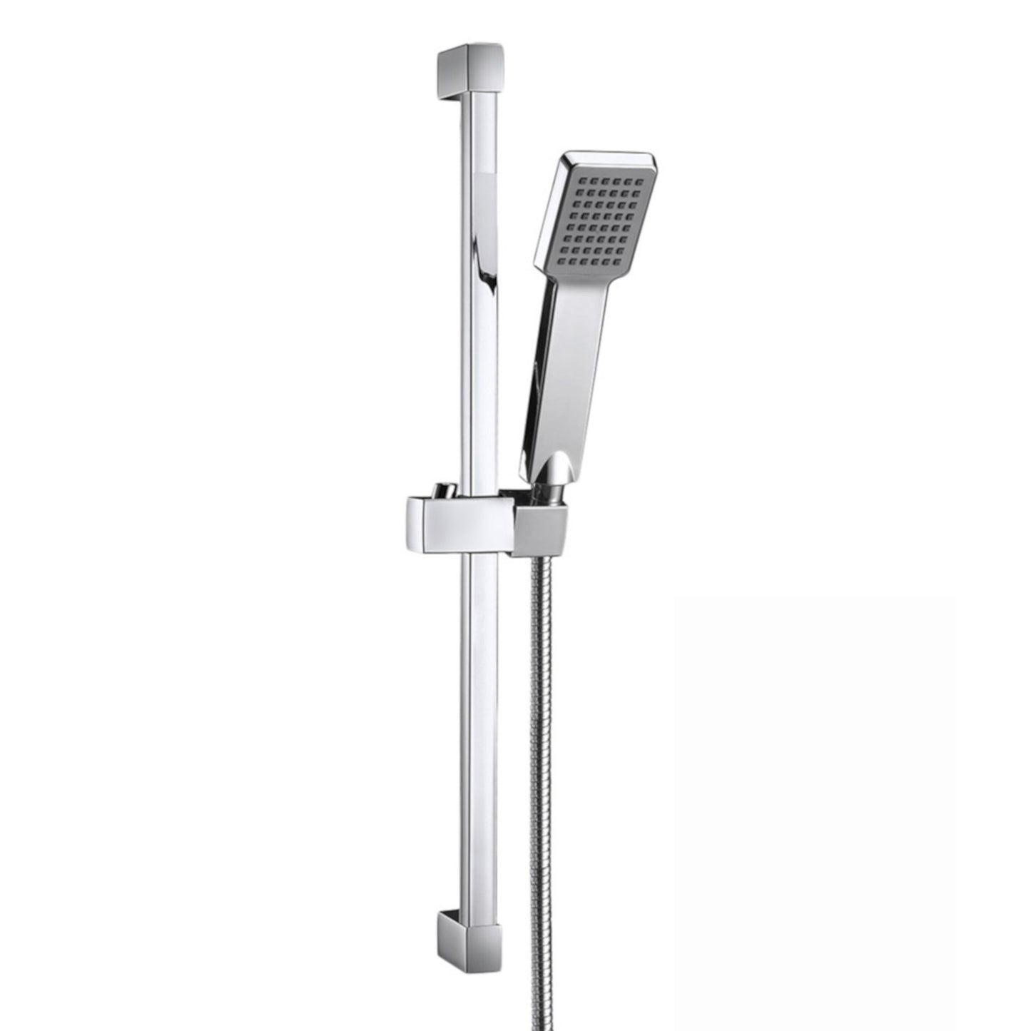 Square design shower slider riser rail kit with handset and hose - chrome