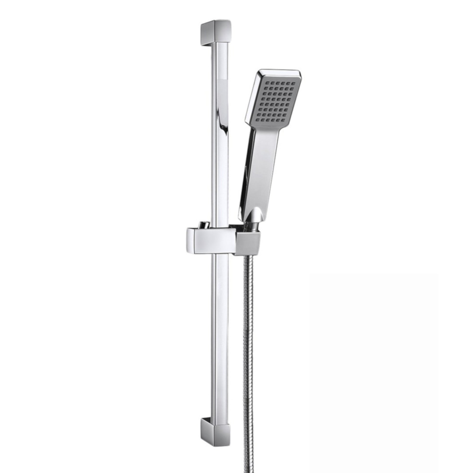Square design shower slider riser rail kit with handset and hose - chrome