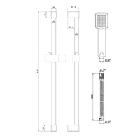 Square design shower slider riser rail kit with handset and hose - chrome