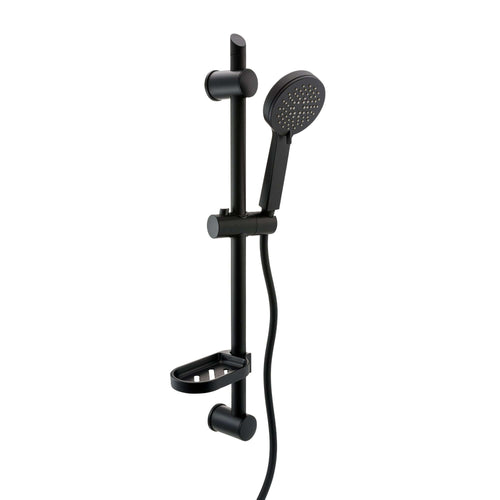 Buy Adjustable Shower Slider Riser Rail Kit With 3 Setting Shower Head, Hose and Soap Holder - Black online UK