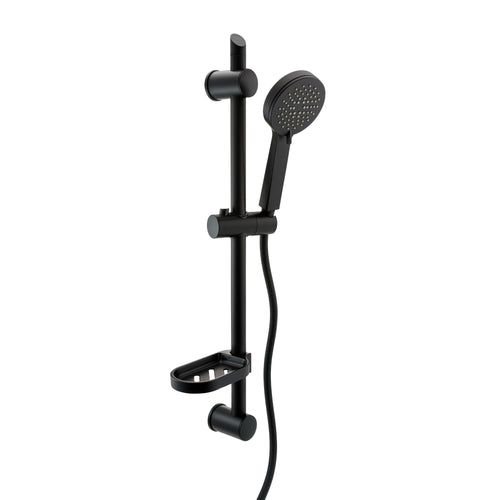 Adjustable Shower Slider Riser Rail Kit With 3 Setting Shower Head, Hose and Soap Holder - Black