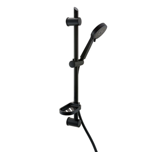 Buy Adjustable Shower Slider Riser Rail Kit With 3 Setting Shower Head, Hose and Soap Holder - Black online UK
