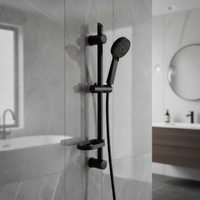 Adjustable Shower Slider Riser Rail Kit With 3 Setting Shower Head, Hose and Soap Holder - Black
