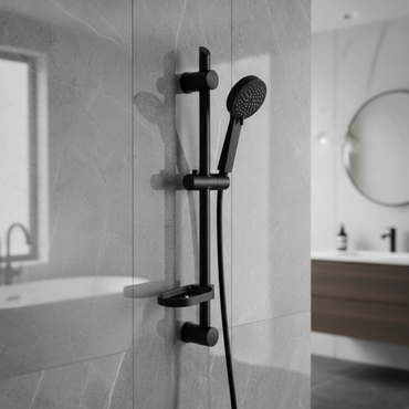 Adjustable Shower Slider Riser Rail Kit With 3 Setting Shower Head, Hose and Soap Holder - Black