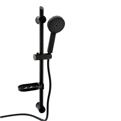 Buy Adjustable Shower Slider Riser Rail Kit With 3 Setting Shower Head, Hose and Soap Holder - Black online UK